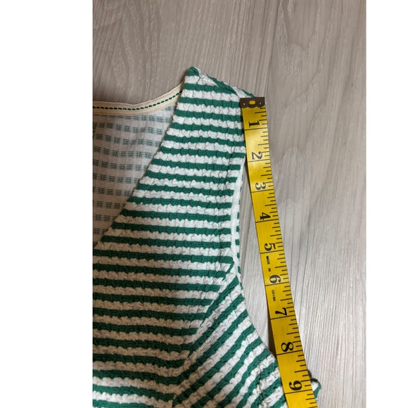 Maeve Tank Top Womens L Green White Striped Peplum V Neck Textured - Picture 7 of 13